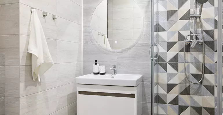 Modern Small Bathroom Walk-In Shower Remodel in Ponderosa Park